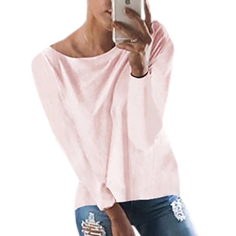 Женские футболки с открытой спиной 2020 длинным рукавом однотонные сексуальные