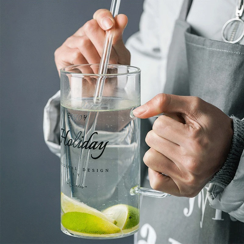 

Good Morning Transparent Creative Glass Coffee Tea Drinks Dessert Breakfast Milk Cup Glass Mugs Handle With Lid Hot