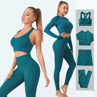 2 4pcs seamless women yoga set workout sportswear gym cloth fitness long sleeve crop top high waist leggings sports suit female