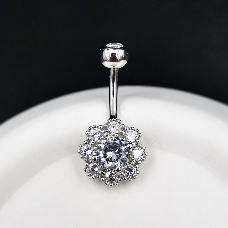 925 стерлингового серебра сливы цветов пупка пирсинга кольца украшения тела