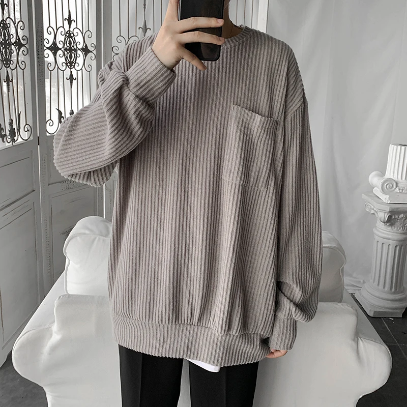 LightGray(AsianSize) Privathinker мужской свободный свитер с круглым вырезом в простом стиле мужские осенние пуловеры топы мужские однотонные вязаные свитера модная одежда - Цвет: LightGray(AsianSize)