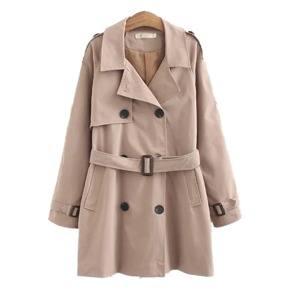 

Khaki Wind Coat Spring Season Oversize Fashion Long Turn-Down Collar Trench