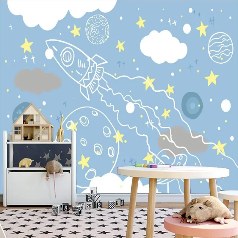 Пользовательский 3D скандинавский мультяшный космический корабль фон для