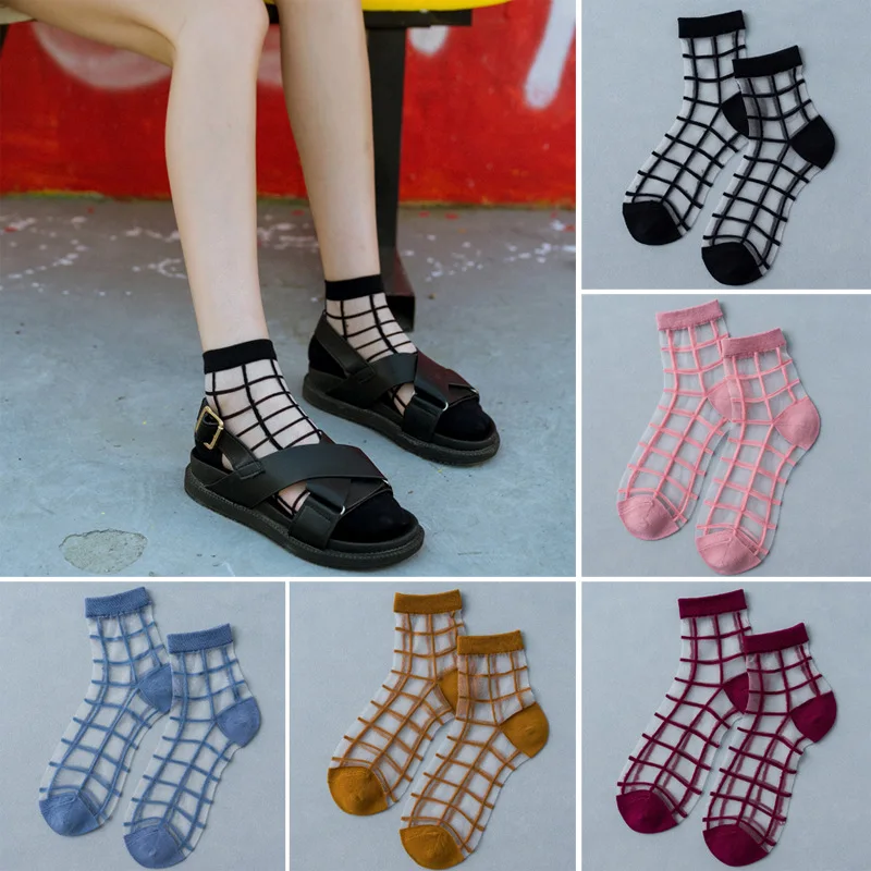 Модные женские носки из стекла и шелка крутые летние прозрачные сетчатые для