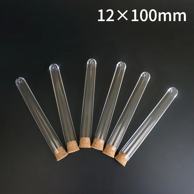 

200pcs/lot 12x100mm Lab Clear Plastic Test Tubes With Corks School Experiment Wedding Favor Gift Tube with wooden Stoppers