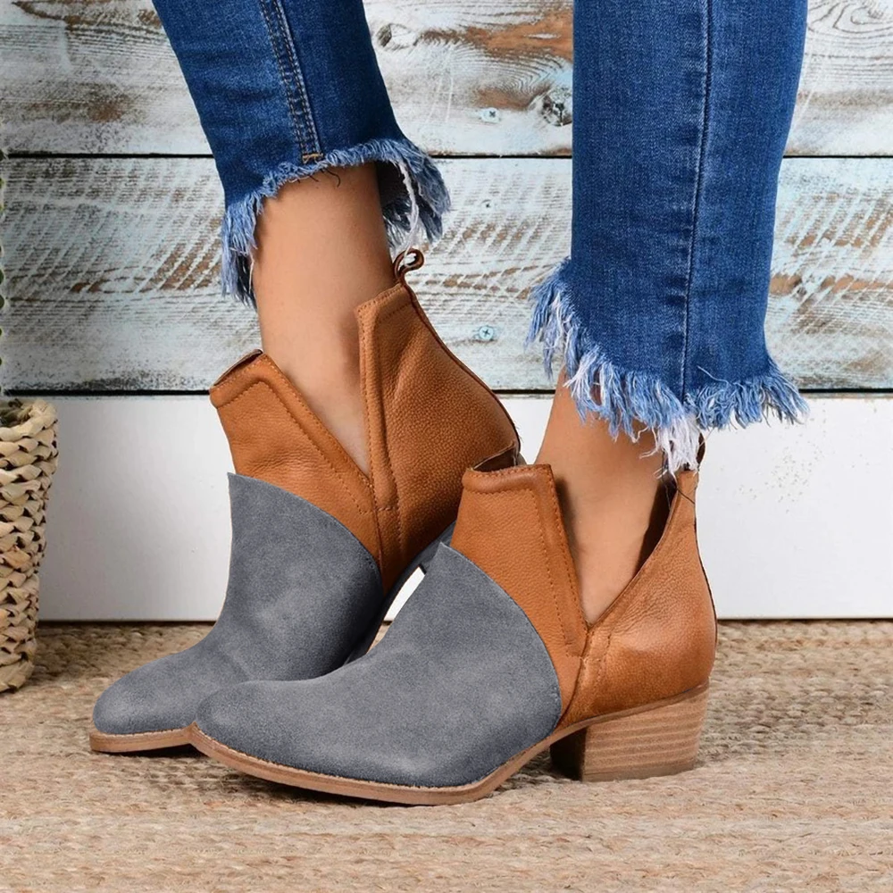 Женские винтажные ботильоны без шнуровки на не сужающемся книзу массивном