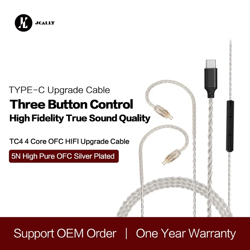 

JCALLY TC4 USB Type C Earphone Cable 4 shares TYPE-C oxygen-free copper with Microphone headset upgrade wire MMCX QDC ZSN