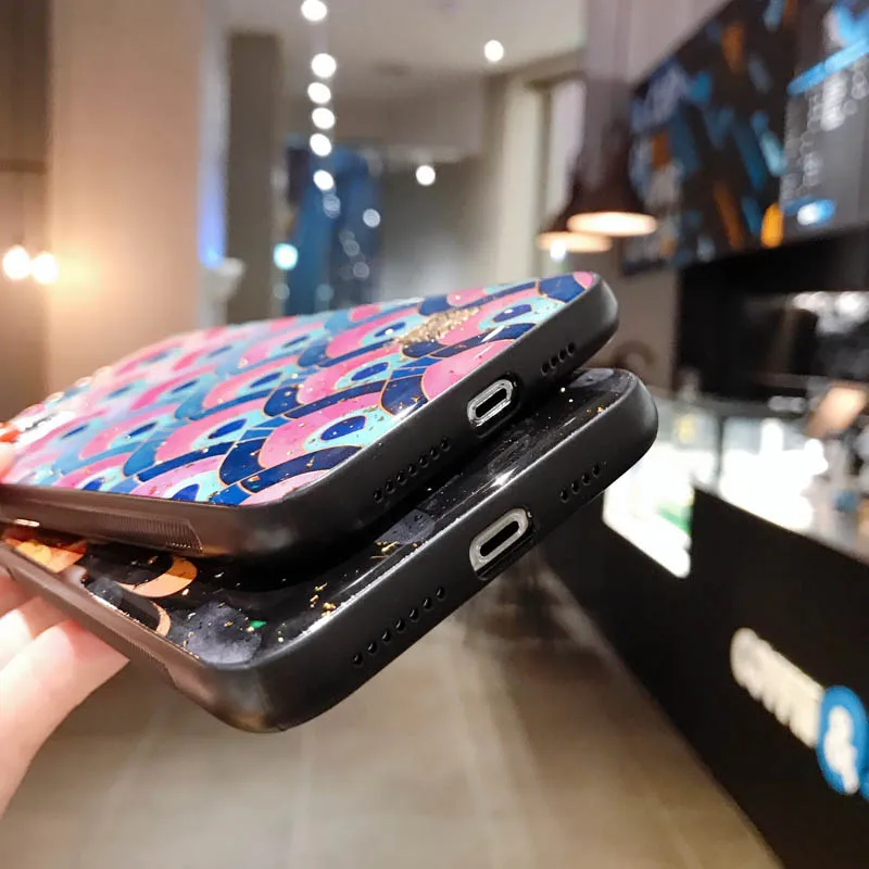 

Luxury Gold Foil Silicone Case For Iphone 11 12 Mini Pro XS MAX SE Glitter Quicksand Soft Cover For Iphone X XR 6s 7 8 Plus Case