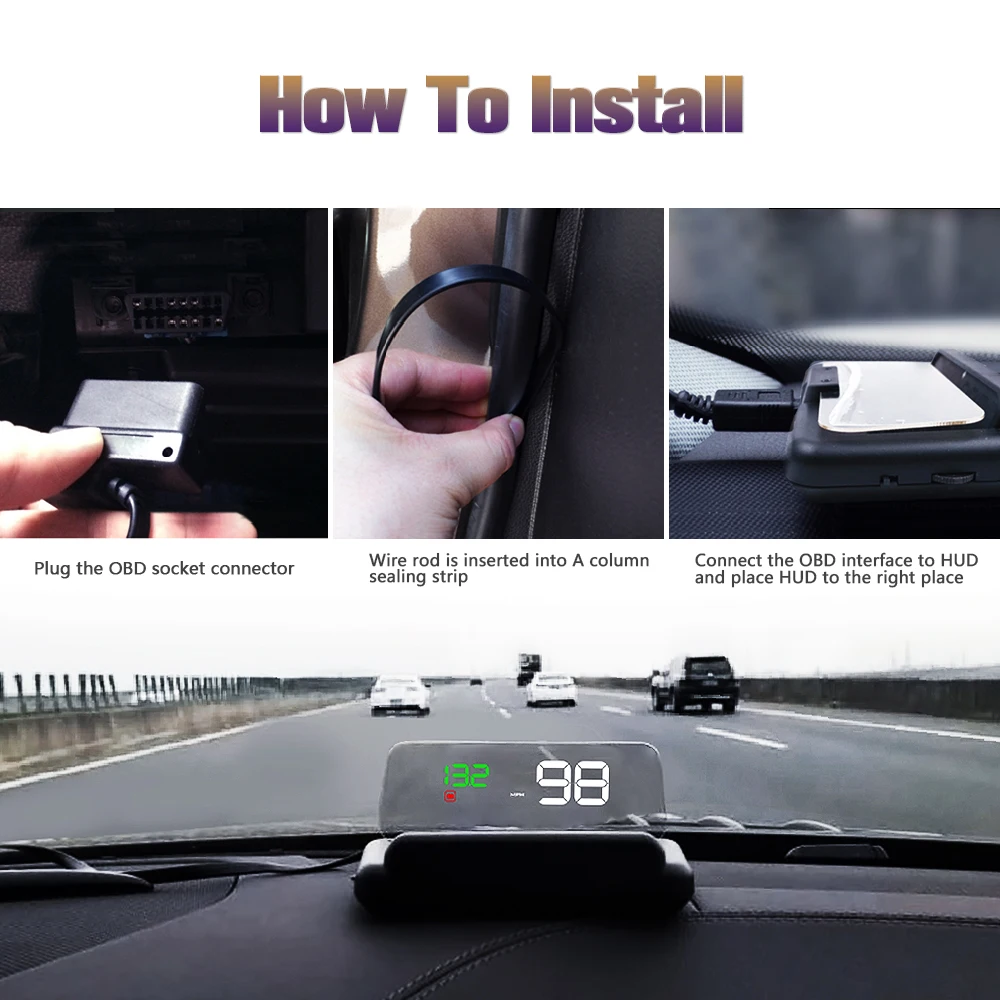 

2020 Newest OBD2 HUD Gadget Mirror M42 Car Head Up Display Digital Speedometer Security Alarm Water Temp RPM Faulty Code Clear