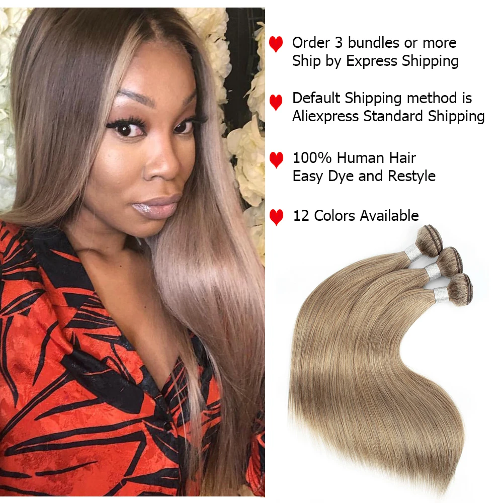 Mogul Hair 1 Bundle Color 8 Ash Blonde Color 27 Honey Blonde Indian Straight Hair Weave Bundles Ombre Remy Human Hair Extension