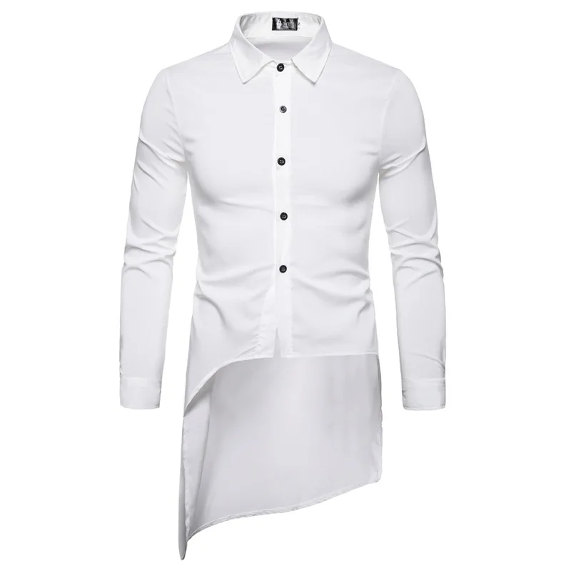 

Новая весенне-летняя Модная рубашка с длинными рукавами, трендовая Асимметричная Повседневная деловая рубашка с косой пуговицей, мужская п...