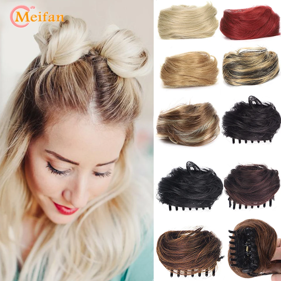 MEIFAN Synthetic Claw Chignon Hair Bow Little Hair Bun Donut Messy Scrunchies Wrap Around Ponytail Extension for Women