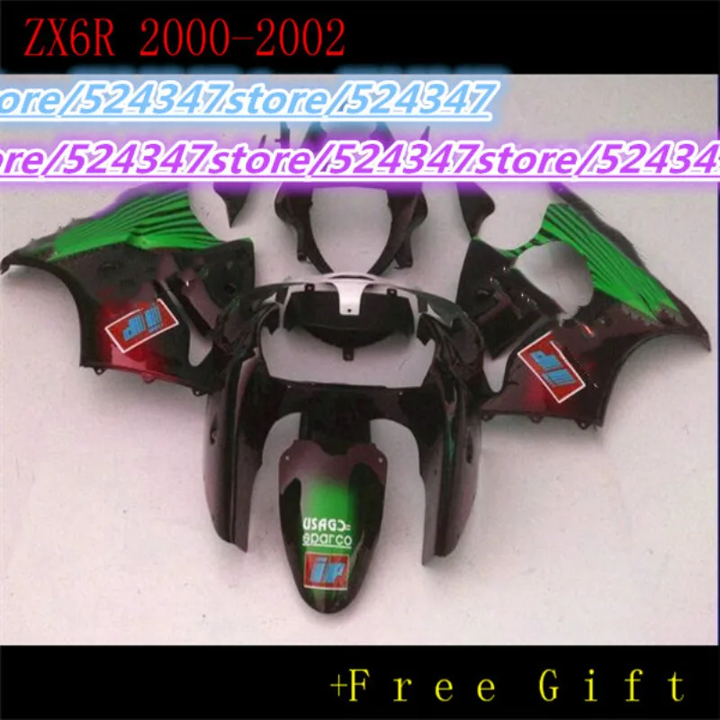 

Injection mold Fairing kit for KAWASAKI Ninja ZX6R 00 01 02 ZX 6R 2000 2001 2002 ABS Green black Fairings set