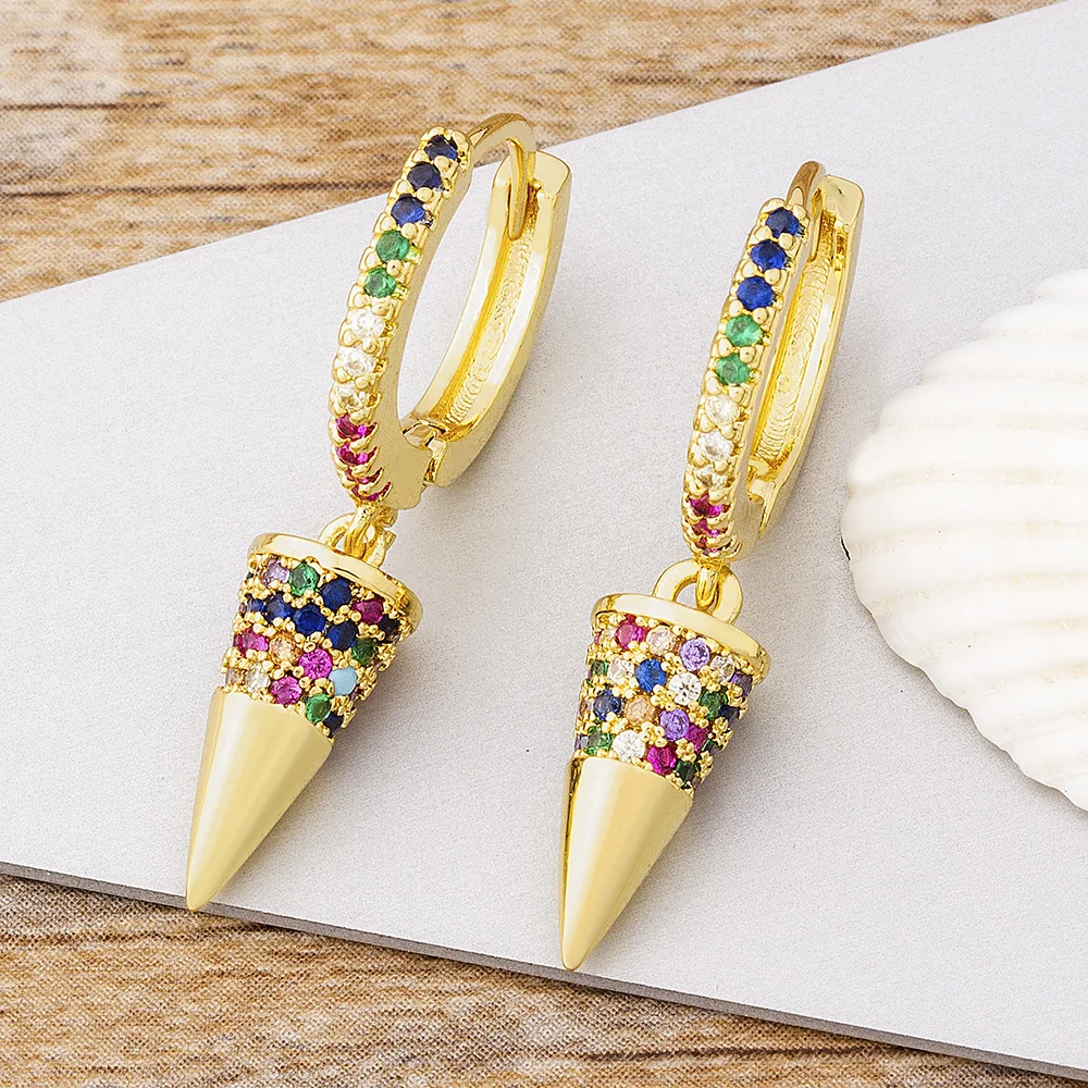 

AIBEF Gold Color Earrings For Women Crystal Awl Earrings Drop Charms Colorful CZ Zirconia Dangle Statement Wedding Jewelry Gifts