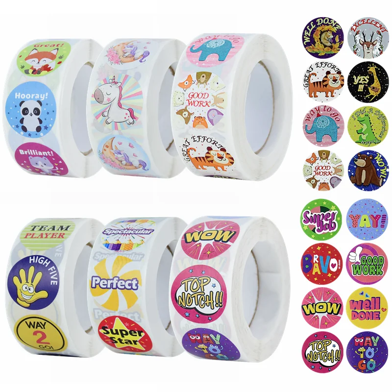 

500pcs/roll Animals Cartoon Stickers Cute Unicorn Panda Stickers Kids Classic Toys School Teacher Encouragement Sticker Supplies