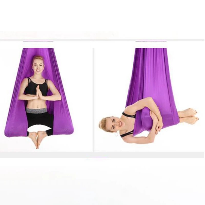 

1 Set of 7 Pieces Elastic Aerial Yoga Hammock Indoor Silk Anti-Gravity Yoga Knot-Free Including Buckle and Rope