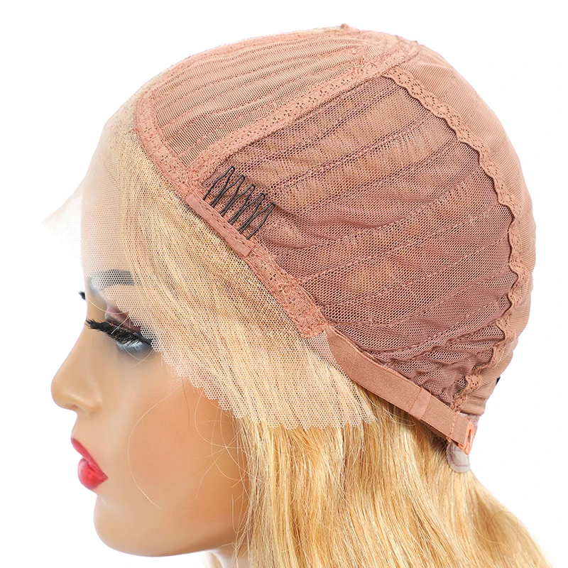 

Short Bob Human Hair Lace Wigs SOKU Honey Blonde Brazilian Straight 13x1 Lace Part Wigs For Black Women 180% Density Lace Wig