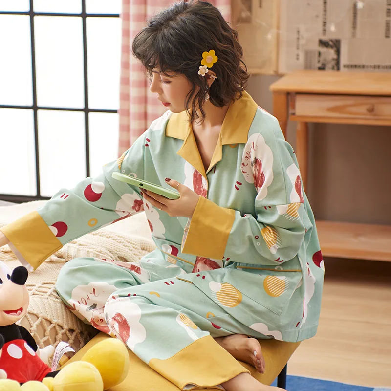 Женский пижамный комплект с мультяшным принтом одежды для сна на осень и