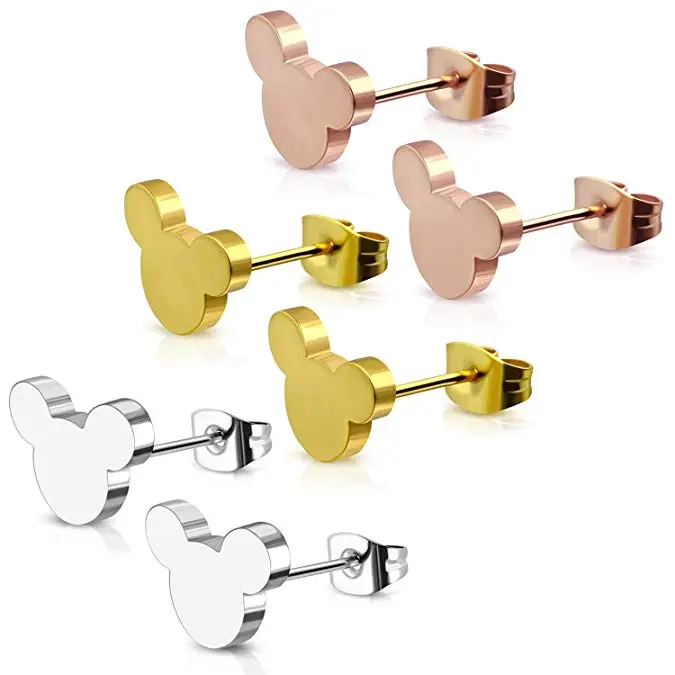 Style 2 Chandler Hot 316L Stainless Steel Mickey Earrings For Children Kids Mouse Jewelry Cute Lovely Animal Black Rose Color Bronics - Окраска металла: Style 2