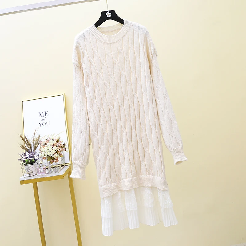 

COIGARSAM 4XL Plus Size Patchwork Women dress New Lace Loose Dresses Black Rice White 011