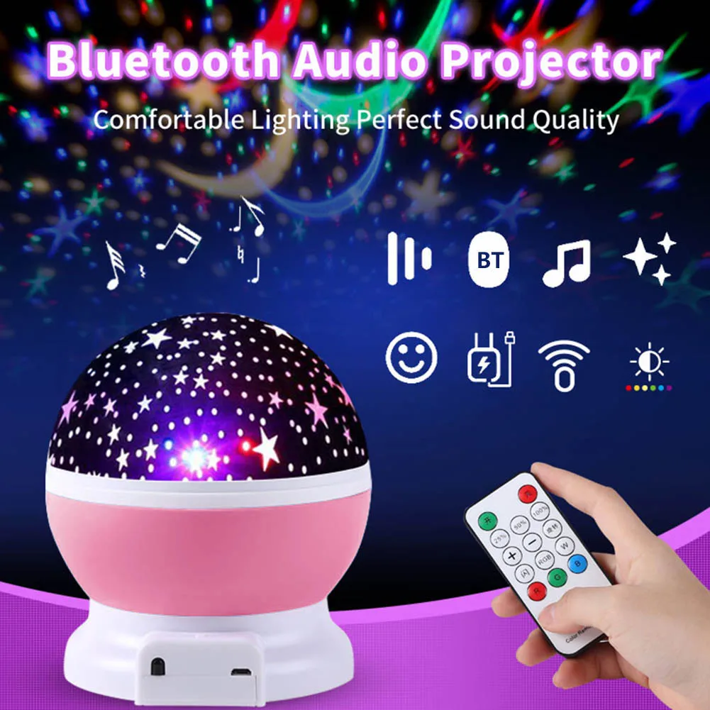 USB Rechargeable Starry Sky Projection Light Children Bedroom Star Night Lamp Bluetooth Audio Projector with Remote | Лампы и