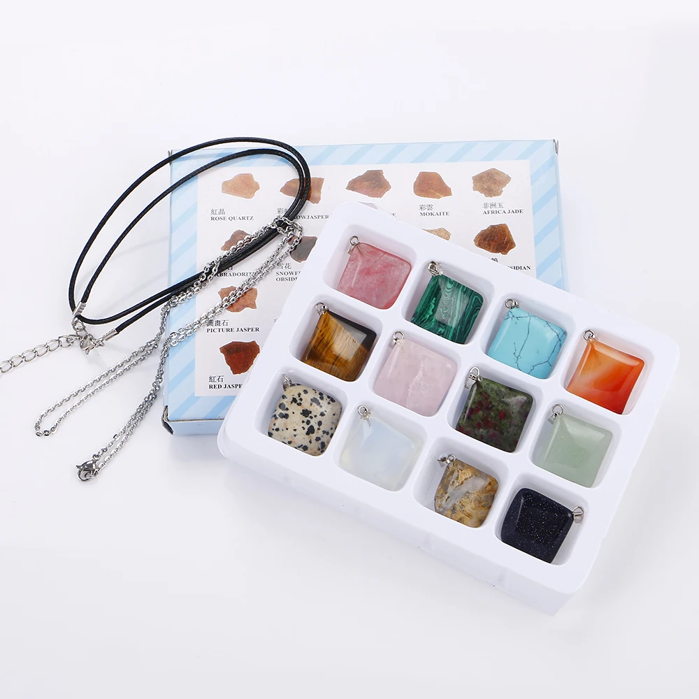 

Natural Stone Necklace Pendant Men's and Women's Mixed Color Pendant Boxes For Jewelry Making DIY Necklace Accessories 12pcs/box