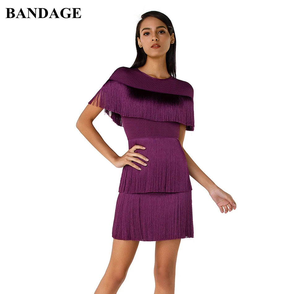 Женское облегающее платье с кисточками Сетчатое бахромой и коротким рукавом