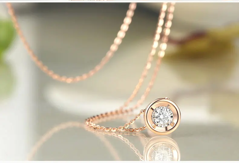Классические со стразами, 18 K, настоящее золото, AU750, роза, фигурная подвеска, комплект колье с подвеской для женщин, подарок для девочек, вечерние ювелирные изделия высокого качества