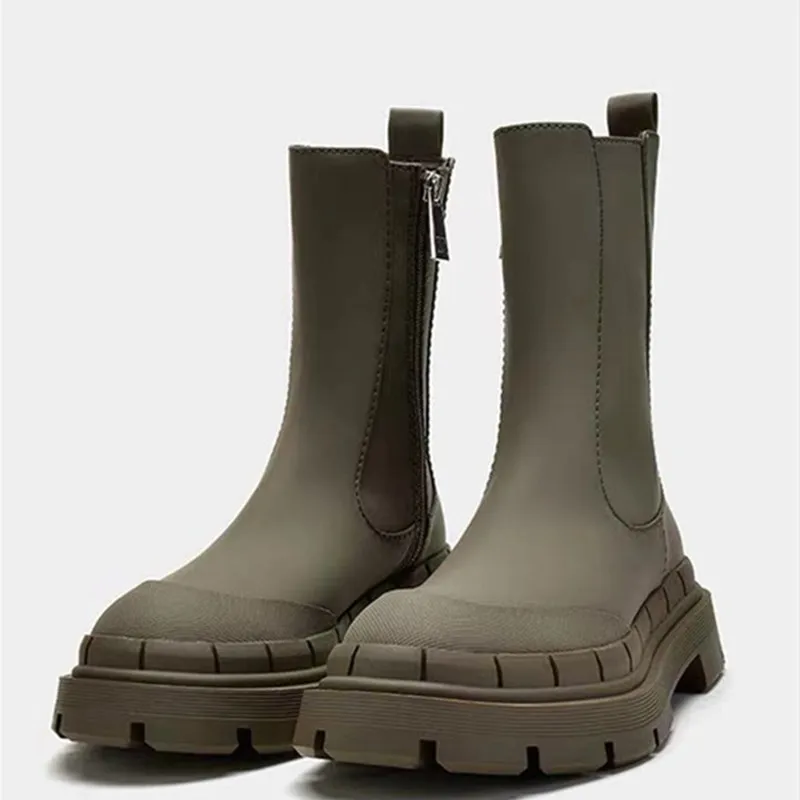 

Ботинки Челси в стиле "Лолита", женская низкая обувь, зимняя обувь, сапоги на молнии с круглым носком, женские сапоги до середины икры из рези...