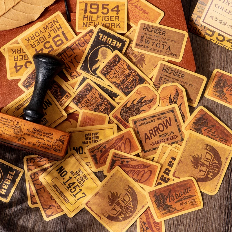 

Yoofun 45pcs/pack Vintage Kraft Paper Stickers Ticket Badge Retro Classic Sticker for Journals Collage Junk Journal Scrapbooking