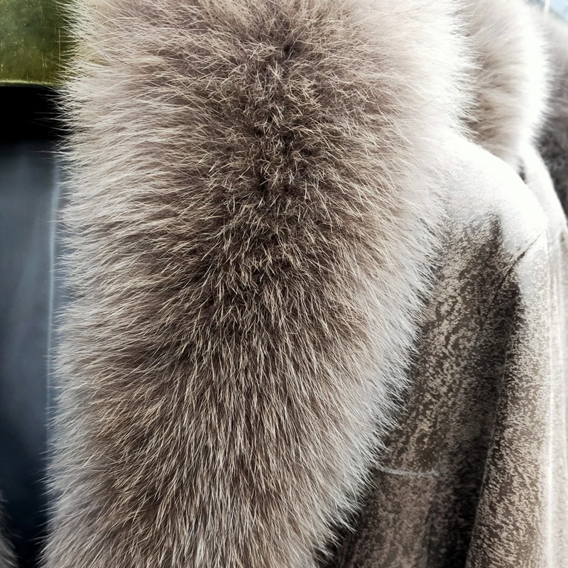 New Real Double Face Rabbit Fur Coat Women's Mid-Length Winter Close-Fitting Leather Fox Fur Collar Cuffs Fur Garments enlarge