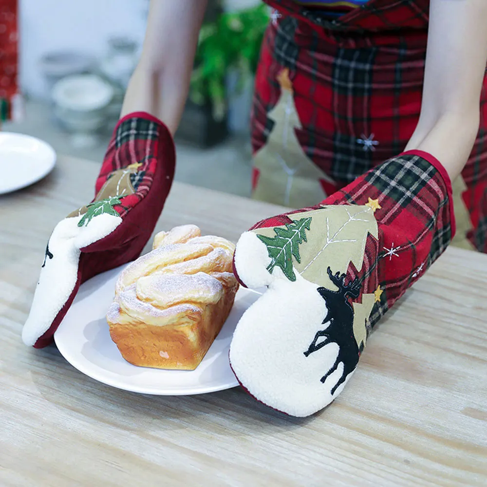 Рождественские Цветочные клетчатые перчатки для микроволновой печи