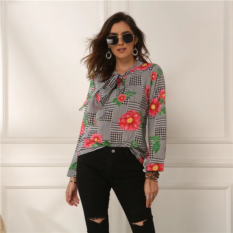 Женская рубашка с длинным рукавом Повседневная клетчатая составного кроя