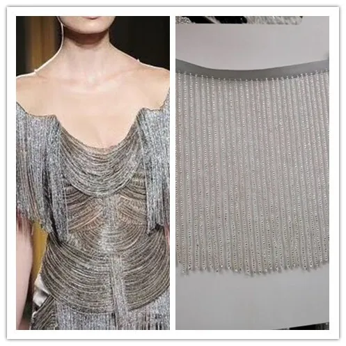 

Beaded Fringe Ribbon Trim HK1862704 Fringe Tassel Lace Trim 17-20cm Length In Silver Clothing Decoration 5 Yards