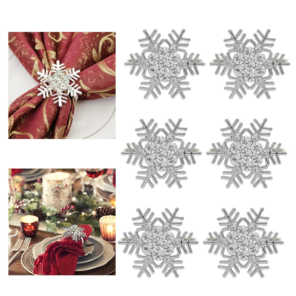 

6Pcs Napkin Rings Christmas Snowflake Circle Wedding Party Decor Deer Elk Napkin Ring Towel Buckles Table Decor For Party Dinner