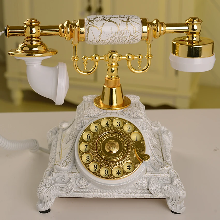 retro corded telephone marble brushed desktop lindline phone rotary buttons dial caller id backlight for homehoteloffice free global shipping