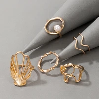 womens new personality ring pearl shell geometric elephant gold 5 piece ring jewelry womens rings