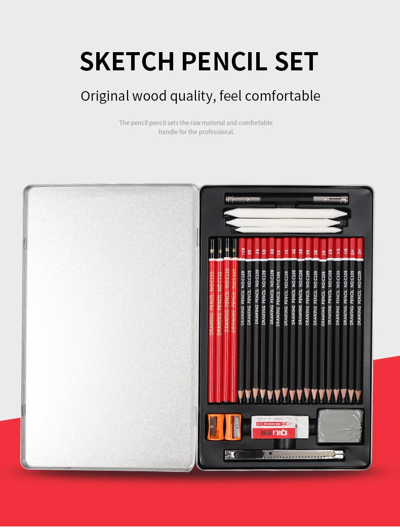 30Pcs Sketch Painting Set With Iron Box Stuends Sketch Drawing Pencils Charcoal Earser Extender Utility Knife Stationery Set