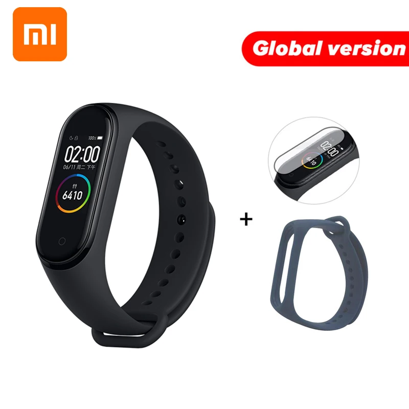 Gb Dark Blue N Film Xiaomi mi Band 4 глобальная версия цветной экран Смарт-Браслет фитнес-трекер mi Band 4 браслет Bluetooth водонепроницаемый для IOS/Android - Цвет: Gb Dark Blue N Film