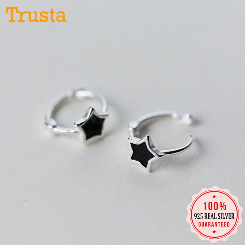 Trusta 100% Настоящее серебро 925 пробы черная звезда геометрические серьги-манжеты на