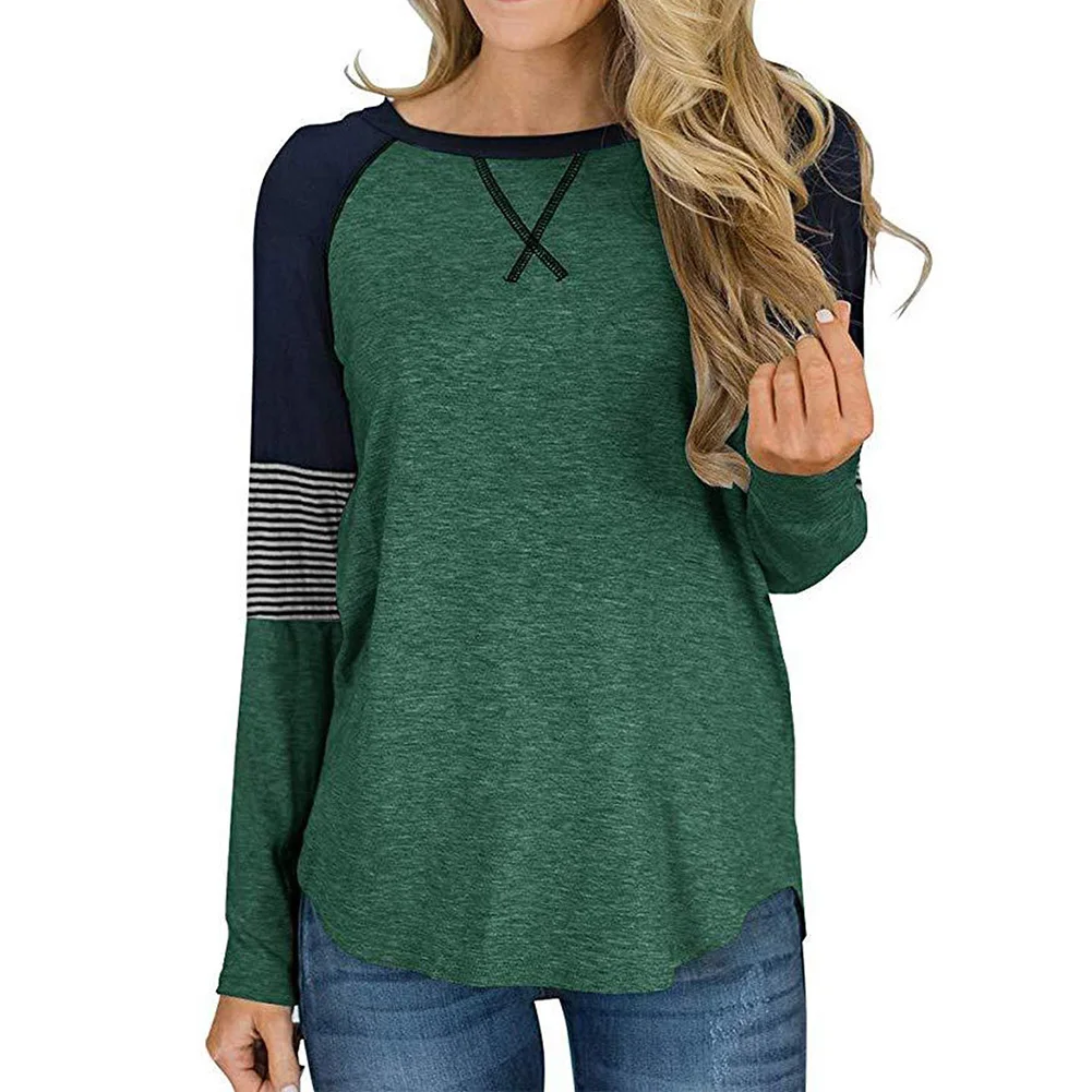 

ZEBERY Stripe Long-sleeve T-shirt Women Autumn Spring O-Neck Casual Loose Lady T-shirt Contrast Color Tops Tee Clothes