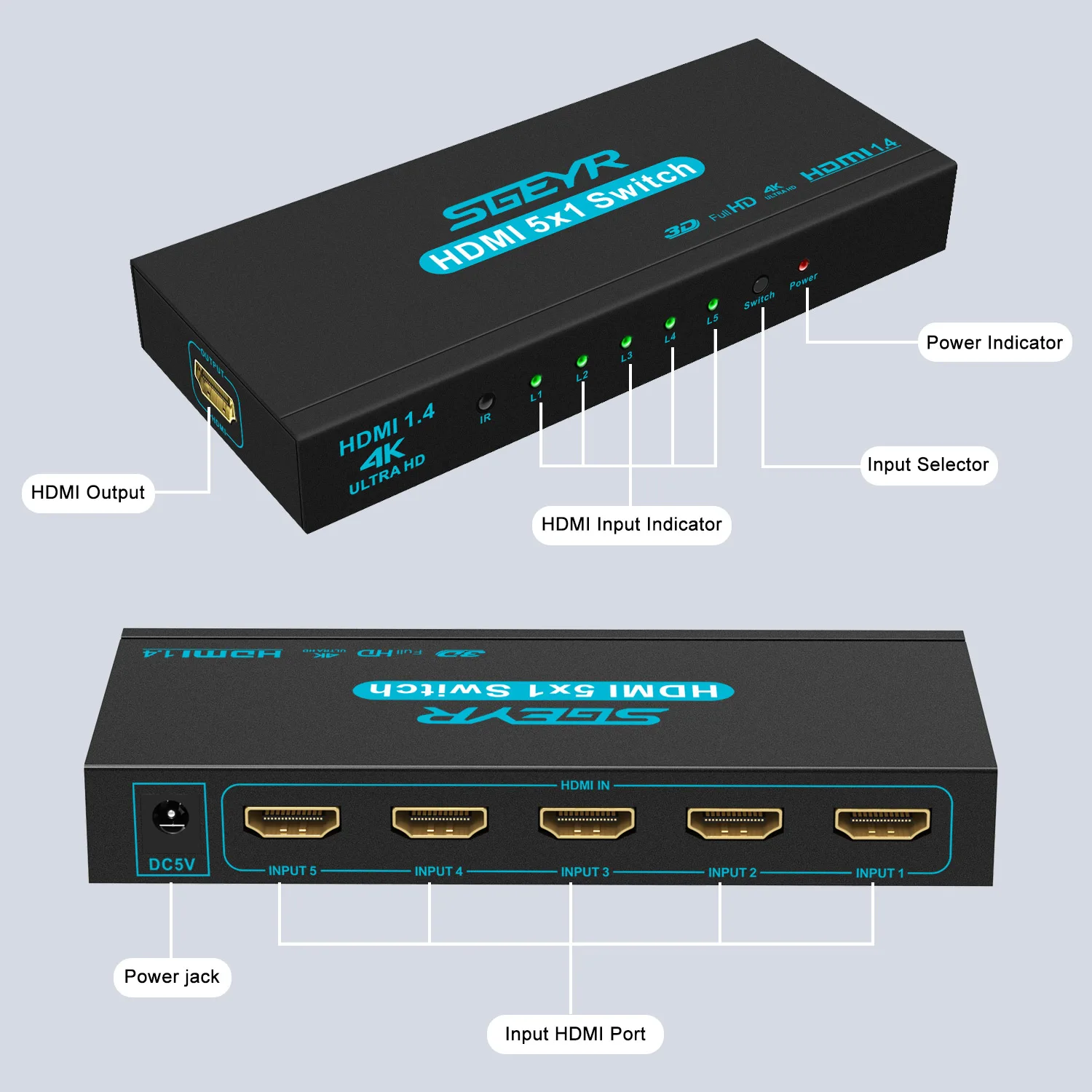 HDMI переключатель 4K 5 в 1 3D с пультом дистанционного управления портовый сплиттер