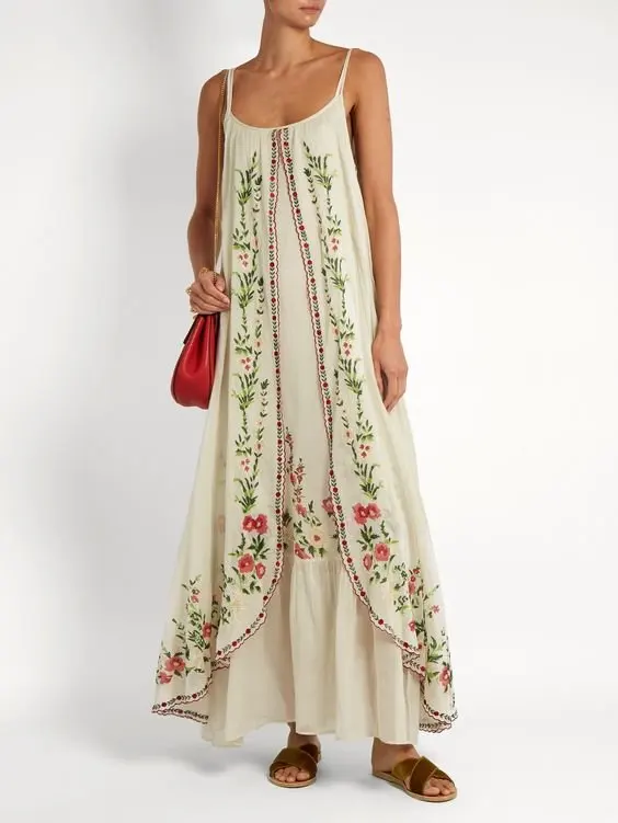 

Summer Lady Trendy Loose Strapless Big Hem Bohemian Dress Ankle-length Irregular Print Dresses Women Sleeveless Suspender Dress