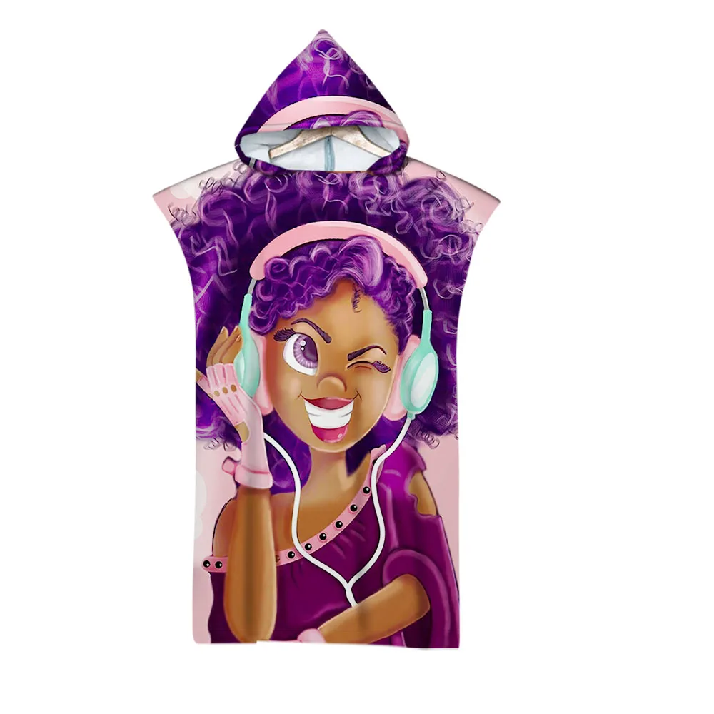 

African girl Bath Towel Robe Poncho for Swimming Beach Bath Towels for Adults Microfiber Wearable Beach Towel with Hooded