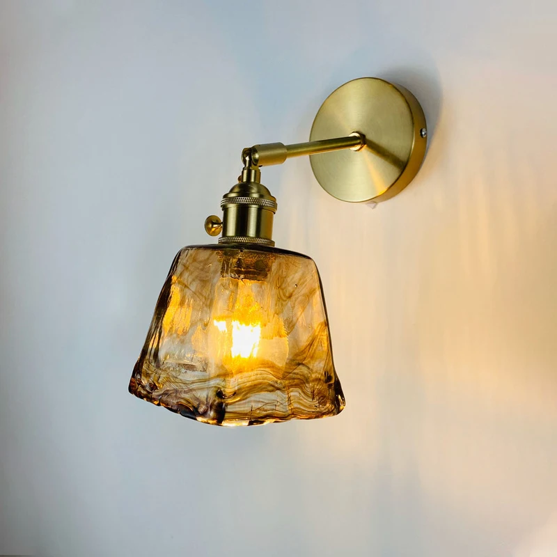 

Nordic Japanese Style Brass Wall Lamp Bedside Reading Lamp Bathroom Mirror Creative Small Glass Wall Light for Indoor Home