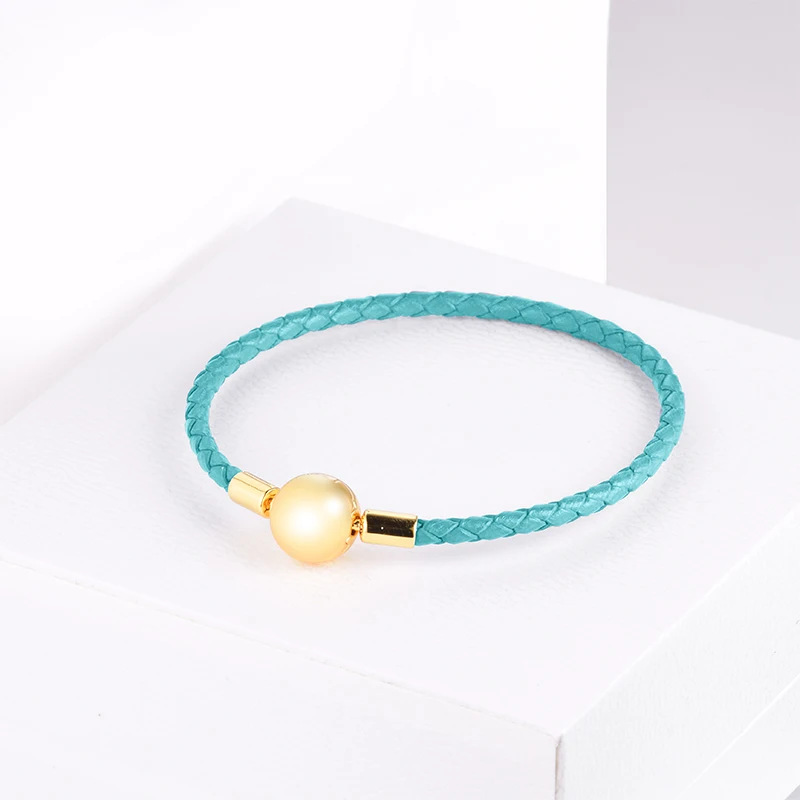 

100% 925 Sterling Silver Jewelry Ocean Blue Leather Shine Clip Bracelets Free Shipping