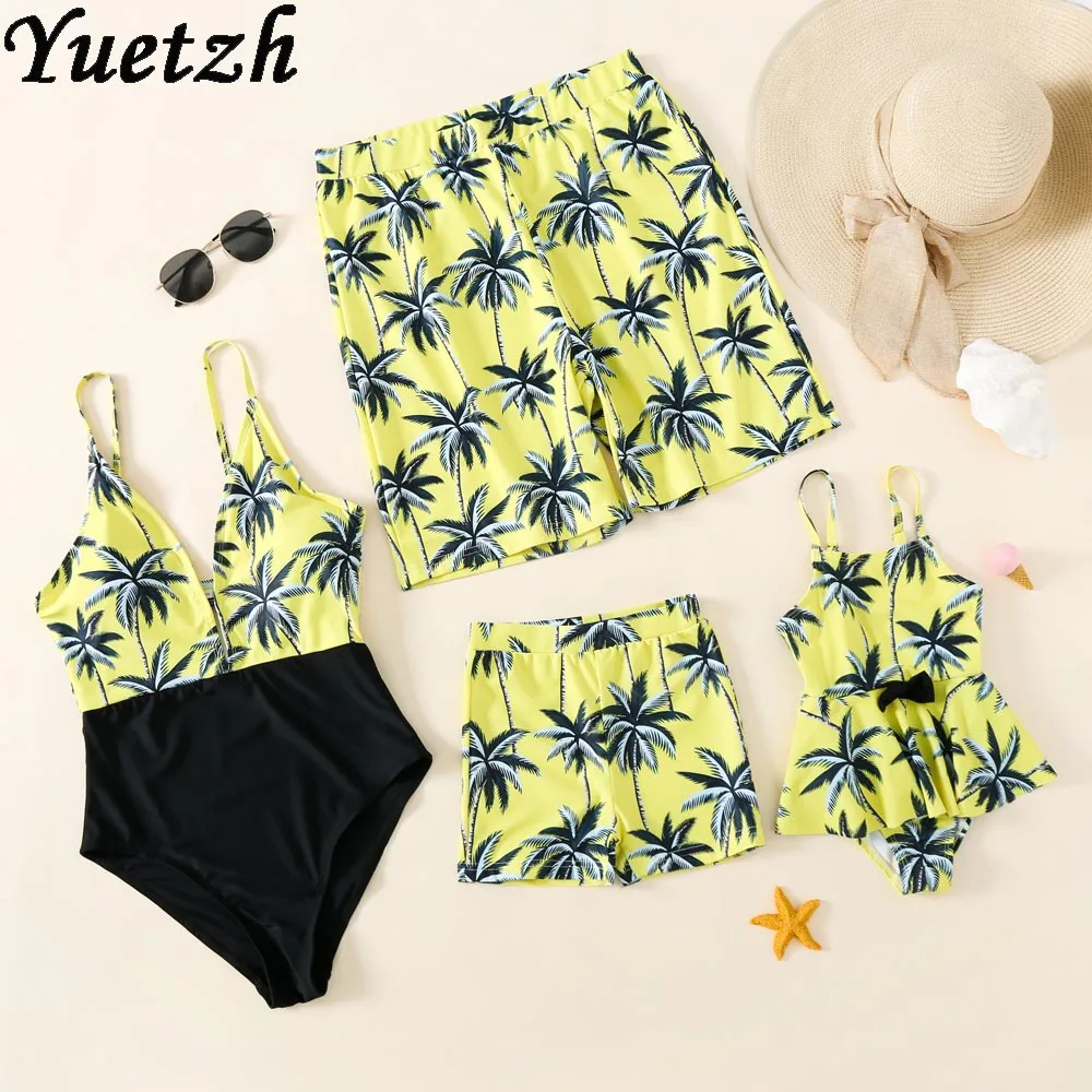 Купальник Цельный для женщин и девочек семейная одежда шорты штаны плавания