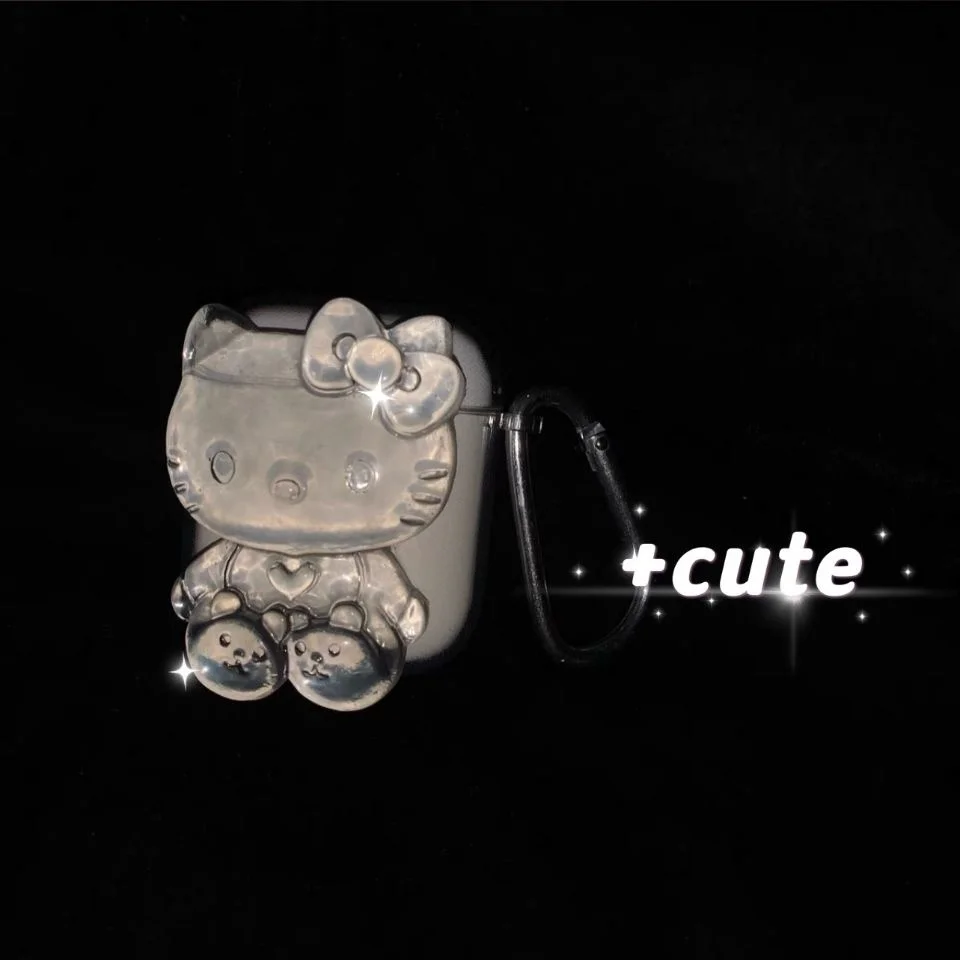 Hello Kittyed-funda transparente para Airpods 1, 2 y 3, funda de auriculares estéreo 3D para Apple Airpods Pro, funda de dibujos animados