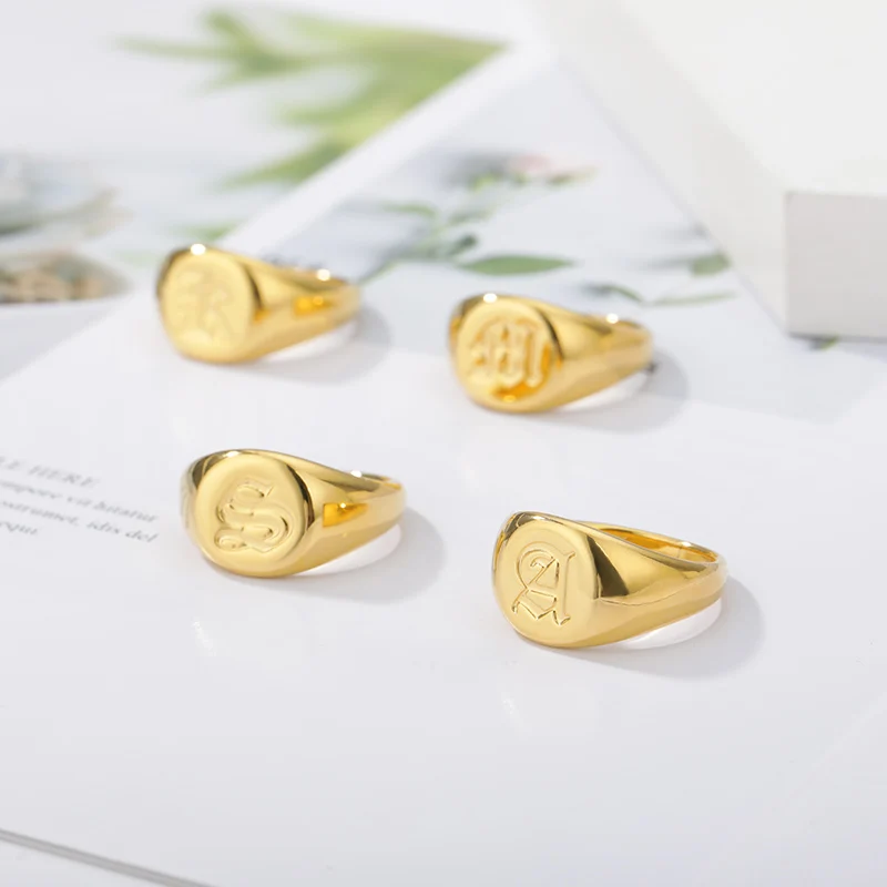 Vintage Initials Letter Gold Rings for Women Stainless Steel Ring A-Z Alphabet Female Male Wedding Band Party Boho Jewelry 2022 | Украшения