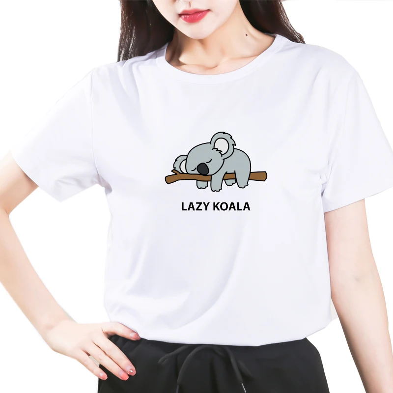 

Women T Shirt New Lazy Koala Print T-shirts Female Short Sleeve Tees Tops Woman Summer Tshirt